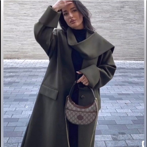 ZARA KHAKI MANTECO WOOL SCARF COAT size XS/S - Picture 3 of 17